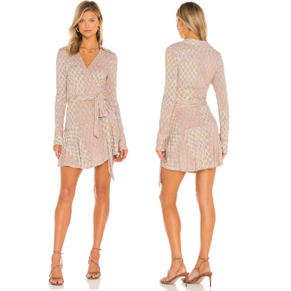 Free People Dresses & Skirts - NWT Free People Rhetta Floral Long Sleeve Mini Wrap Dress Light Combo Women's L